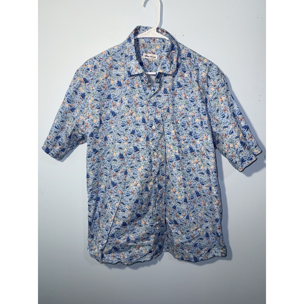 PETER MILLAR Men's Hawaiian Shirt Pirate Skull Rum Short Sleeve Button Size L